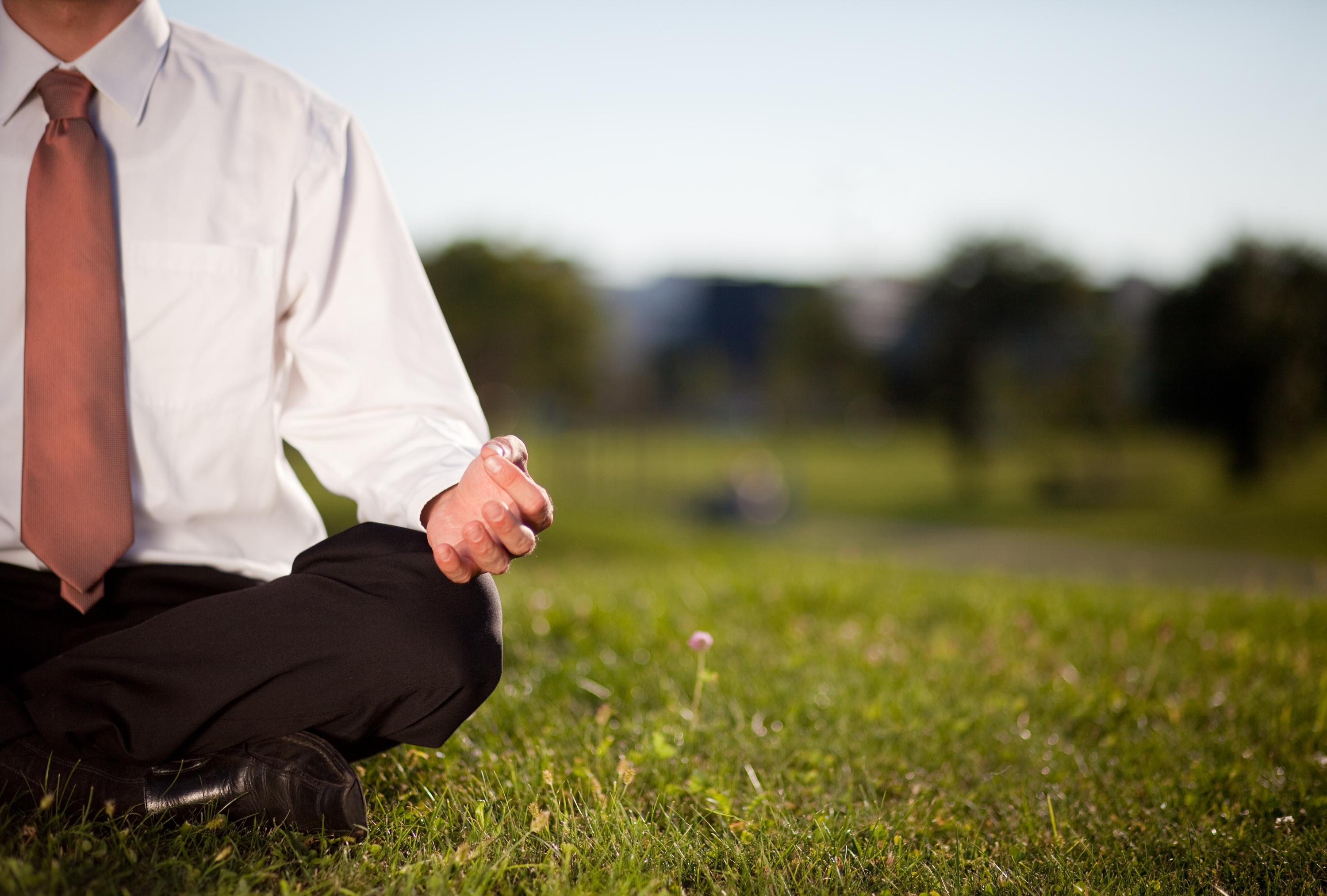 Businessman meditating in a park